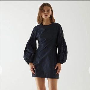Cos Volume sleeve waisted dress, dark navy